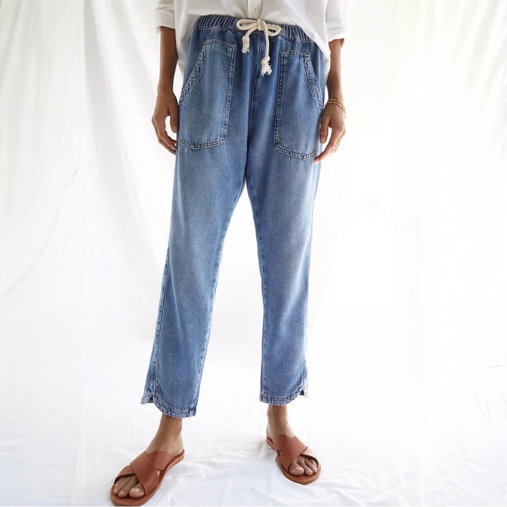 Pilcro Anthropologie Denim High Rise Jeans Size XS Drawstring Relaxed Fit Crop